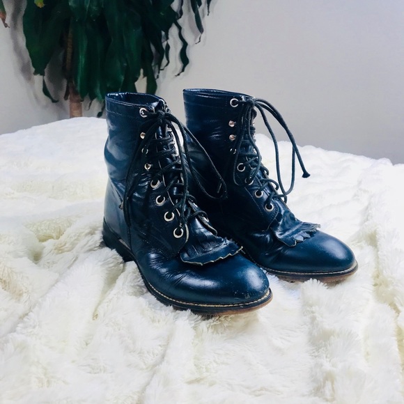 Justin Boots Shoes - Justin Vintage Blue Leather Ankle Boots